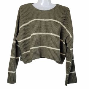 Moon & Madison Cropped Knit Sweater Stripes Green M